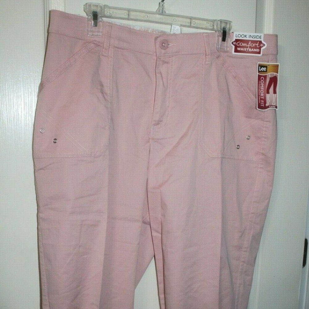 Lee Fit Innovations Pink Stretch Capri Comfort Waist hemline ties size 16 NEW…